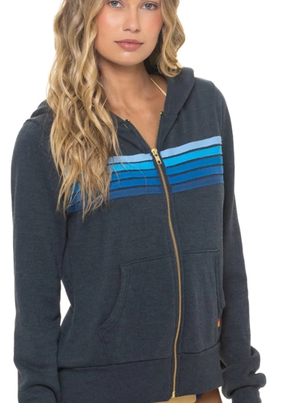 Women’s Navy Zip-Up Hoodie with Blue Stripe Detail